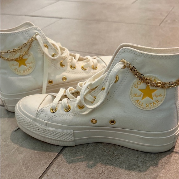 Converse Women's High-Top Sneakers in Off-White with Gold Accents - Picture 3 of 8